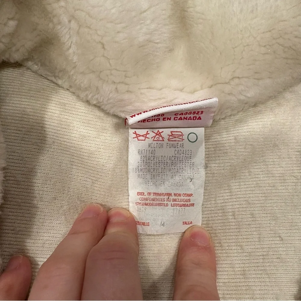 Milton Funwear Plush Fleece Jacket Cream & Beige Feather Design Vtg 90s Med - Picture 4 of 7